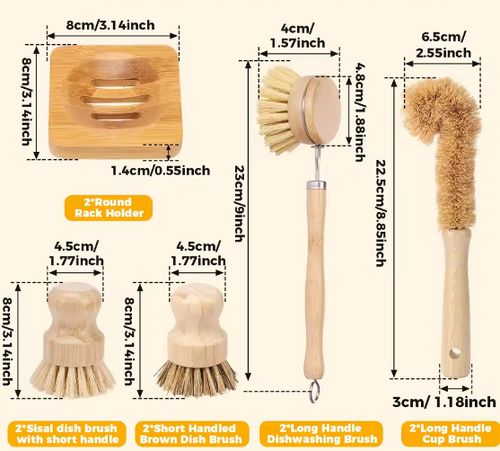 Eco Bamboo Dish Brush Set – Plastic-Free Kitchen Cleaning Kit 🌿