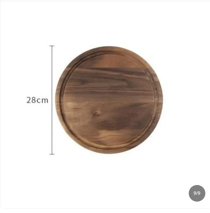 Round black walnut serving board 28 cm
